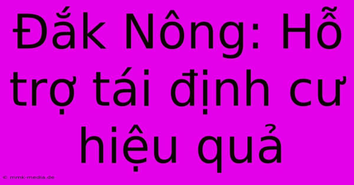 Đắk Nông: Hỗ Trợ Tái Định Cư Hiệu Quả