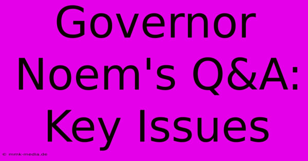 Governor Noem's Q&A: Key Issues