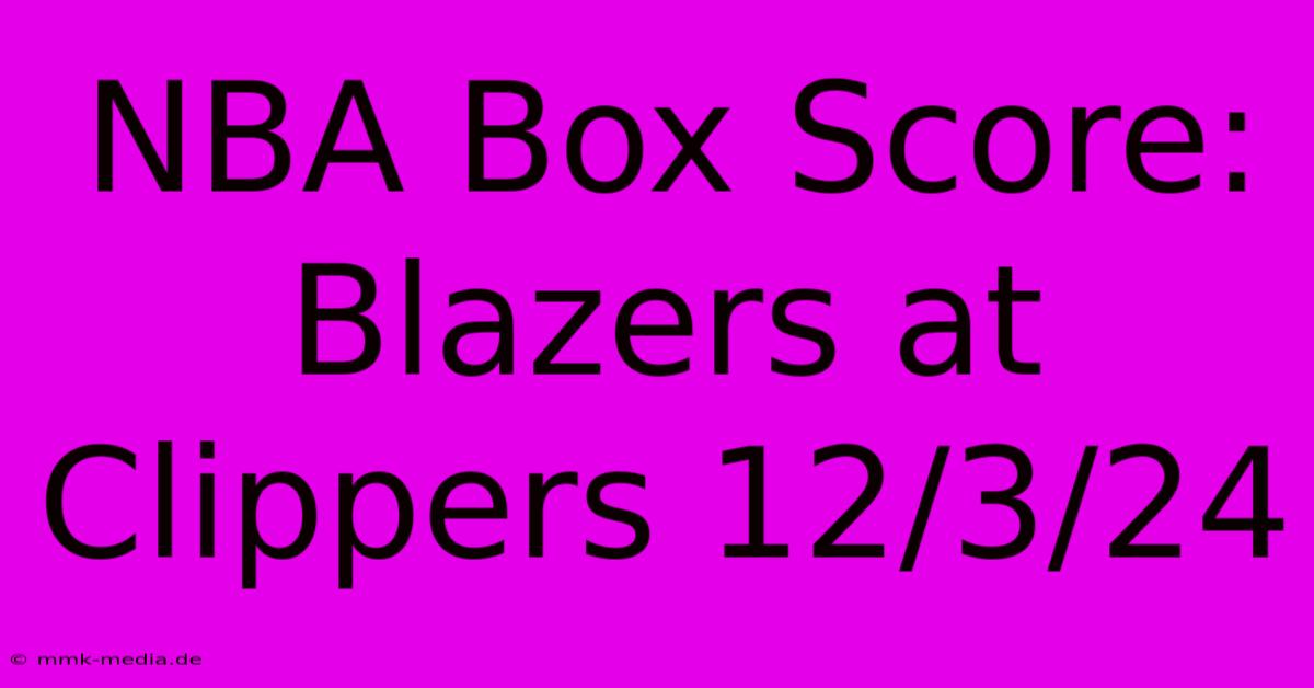 NBA Box Score: Blazers At Clippers 12/3/24