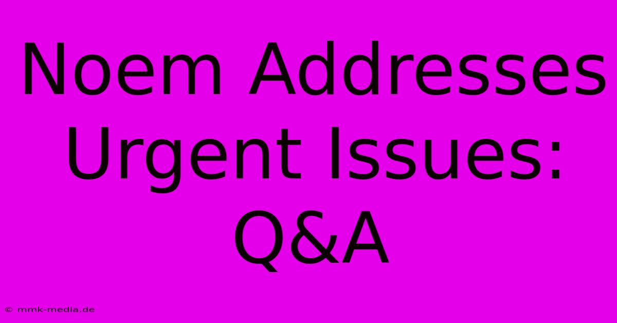 Noem Addresses Urgent Issues: Q&A