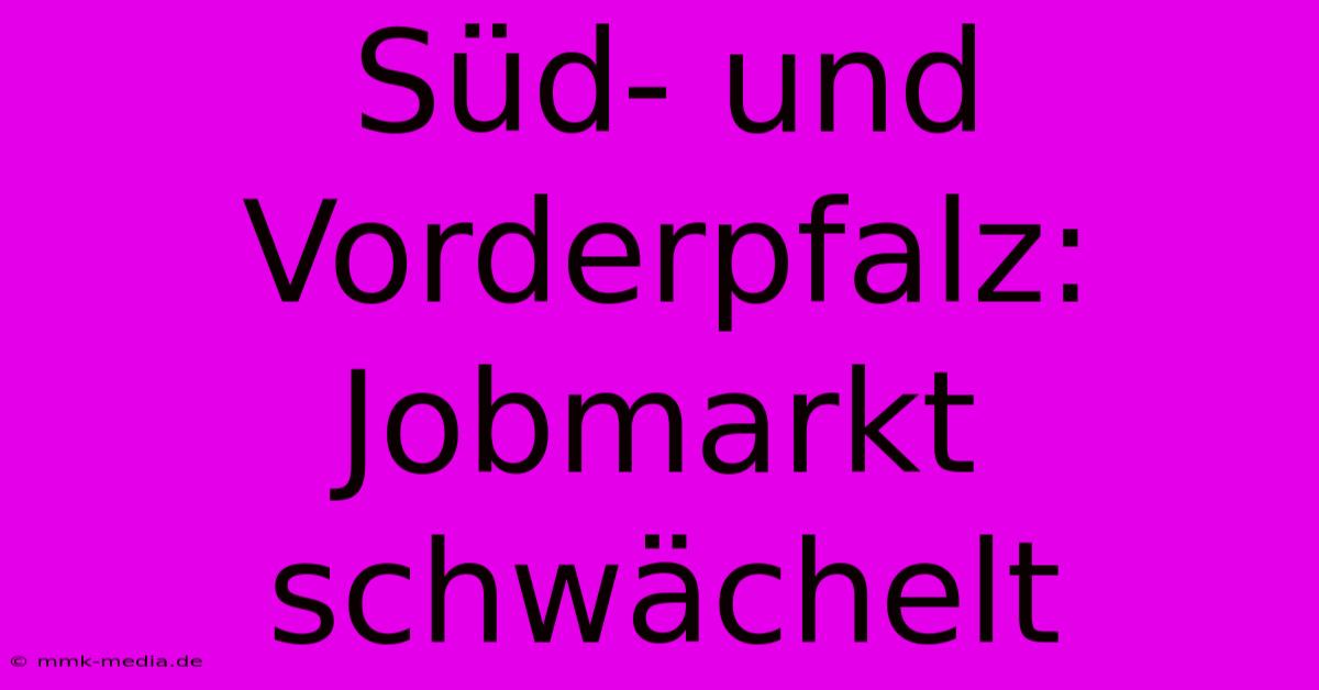 Süd- Und Vorderpfalz: Jobmarkt Schwächelt